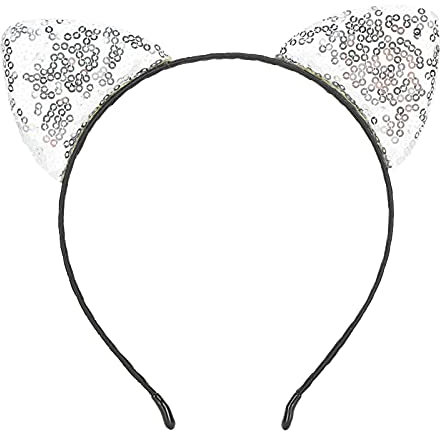 Katze Ohren Stirnband, Pailletten Stirnbänder Haarreif Katze, Glitzer Pailletten Ohr Stirnbänder Metall Haarreifen, Kopfschmuck für Frauen Mädchen Alltag und Partybedarf, Kostüm Karneval(01)