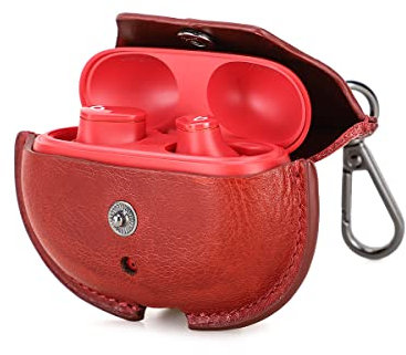 Custodia in vera pelle fatta a mano per auricolari Beats Studio Buds True Wireless TWS Auricolari Durevole Custodia protettiva per il trasporto (CF1136Red-A)
