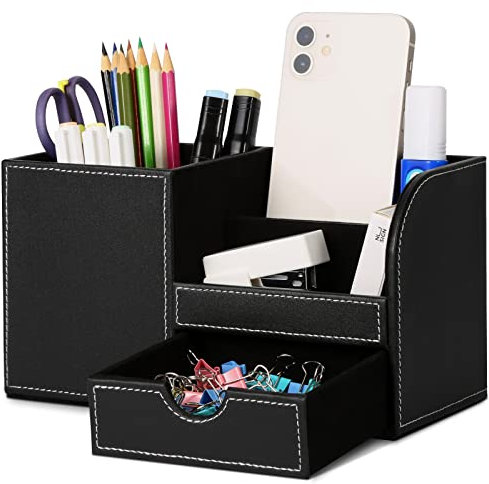 GORESE Pen Holder Desk - Office Pencil Holder Organiser Desktop Desk Accessories Office Supplies Organization Decor (Black 2)