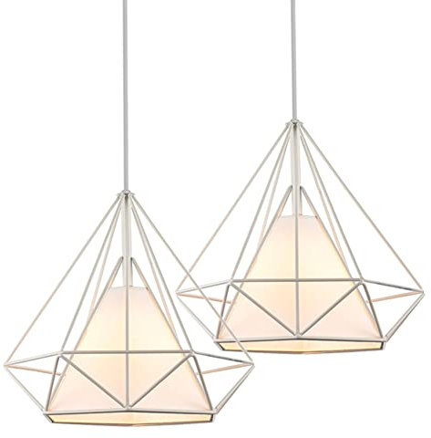 STOEX Lustre Suspension industrielle 25cm forme Diamant, Lampe de Plafond Abat-Jour Corde ajustable (2pcs Blanc)