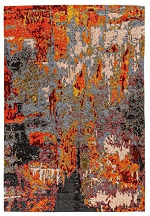 Qiyano Kurzflor - dünner Teppich Patchwork Blumen Zickzack Muster, bunt, modern, pflegeleicht - Wohnzimmer, Schlafzimmer, Esszimmer, Flur - Farbe: Rot, Schwarz, Orange, Beige, Größe: 80 x 150 cm