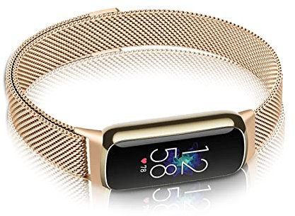 AireWiki Metall Armband Kompatibel mit Fitbit Luxe Armband Edelstahl Ersatz Mesh mit Magnetische Für Herren Damen Uhrenarmband Für Fitbit Luxe (Roségold)