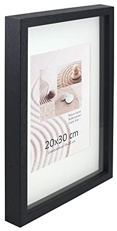 KM Foto 3D Objektrahmen Holz Bilderrahmen Shirt Trikot Rahmen Collage Wanddeko Poster S223: Farbe: Schwarz | Format: 20x20