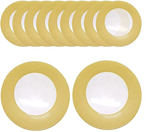 WedDecor 33cm Round Charger Plate, Set of 12 Charger Plates, for Centerpiece Presentation Dinner Plate Set, Weddings, Banquets, Christmas Parties Table Decorations, Checkered Gold