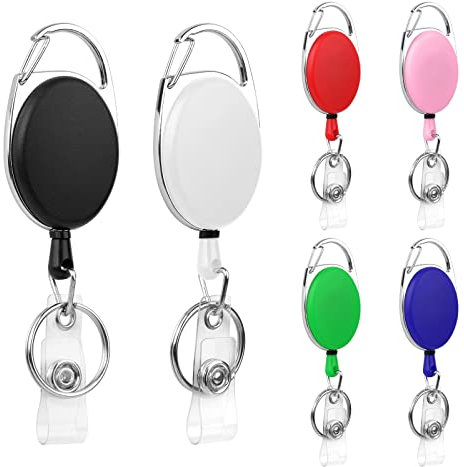 Vicloon Porte Badge Enrouleur, 6pcs Porte-clés Retractable,cordon rétractable Avec Enrouleur de Ceinture Pour Porte CléS Porte Badge de Carte D'Identité, Avec Ressort Renforcé (Multicolore)