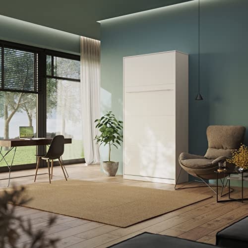 Schrankbett Standard 90x200 Vertikal Weiß ausklappbares Wandbett, ideal geeignet als Wandklappbett fürs Gästezimmer, Büro, Wohnzimmer, Schlafzimmer…
