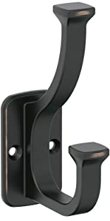 Amerock H37007ORB | Alder Double Prong Decorative Wall Hook | Oil Rubbed Bronze Hook for Coats, Hats, Backpacks, Bags | Hooks for Bathroom, Bedroom, Closet, Entryway, Laundry Room, Office