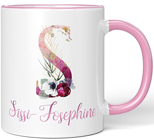 JUNIWORDS Tasse, Sissi-Josephine, Name Anfangsbuchstabe Initial Alphabet Floral Buchstabe S Monogramm Motiv, Rosa (5542386)