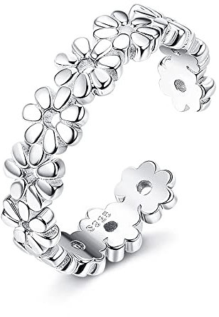 JeryWe Zehenring Silber 925 Damen Einstellbar Opale Blume Zehenring Silber Zirkon Zehenringe Bandringe Sommer Strand Offene Zehenringe Fußschmuckset Blume