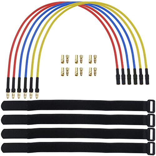 EMSea 6 x ESC-Verlängerungskabel, elektronisches ESC-Motorkabel mit 6 Paaren 3,5 mm Bananenstecker und 4 Kabelbindern, RC Auto Boot Teile 16 AWG 30 cm