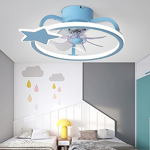 YFouCnd I Lampe Ventilateur Plafond Enfant Ventilateur De Plafond Silencieux Avec Lumière Et Télécommande LED Dimmable été/Hiver Fonction 6 Vitesses Réversible Avec Minuteur Pour Chambre,Bleu