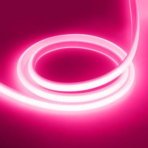 XUNATA LED Neon Flessibile 220 V, Alta Luminosità 288 LED/m Striscia LED COB con Interruttore, Ogni Taglio da 50 cm, IP65 Impermeabile, Luce a corda (1m, Rosa)