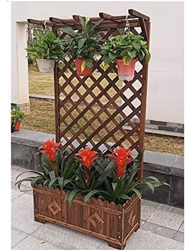 PRUJOY 48-Zoll-Pflanzkasten aus Holz, Diamantgittergitter, mobiles Hochbeet für den Außenbereich für Kletterpflanzen mit Entwässerungslöchern