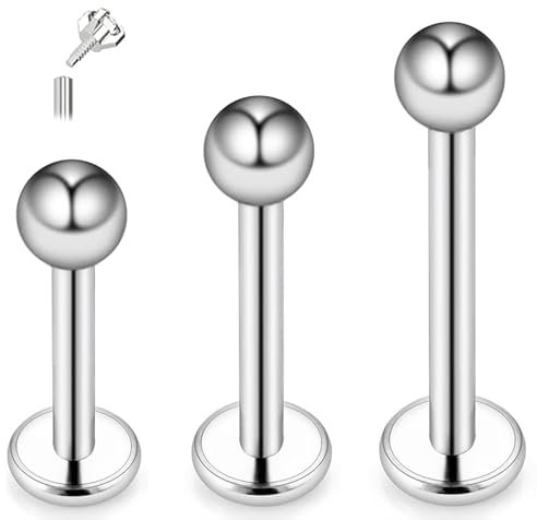 ESHIONER G23 Titan Tragus Piercing Schmuck Ohr Helix Labret Lippe Lippenpiercing Bar Stecker Knorpel Ohrringe Ohrpiercing Hypoallergen Silber Internally Threaded Flat Back Studs 16g 6mm 8mm 10mm
