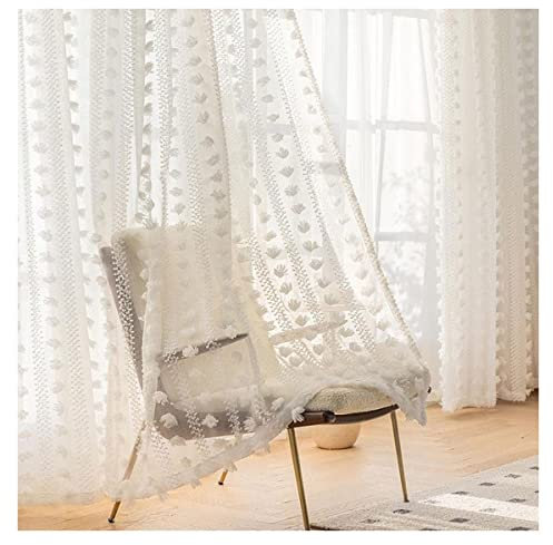 CALMR Vorhänge für Wohnzimmer Schlafzimmer durchsichtige Gardinen mit Wellenschliff französischer Luxus Fenstervorhänge, europäischer Tüll, Retro-Stil, 2-teiliges Set,W100*H270cm