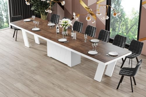 designimpex Design Konferenztisch Tisch HEG-111 Hochglanz XXL ausziehbar 160-412cm, Farbe:Rostoptik matt - Weiß Hochglanz