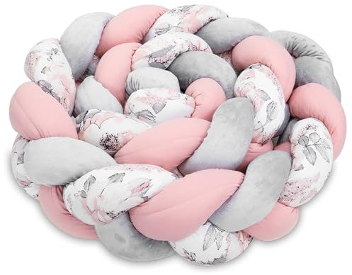 Totsy Baby Kuschelkissen Kinder Kissen Deko 300 cm - flauschig Dekokissen Kinderzimmer Kinderkissen Zierkissen geflochten Baumwolle Minky Wilde Rose Grau