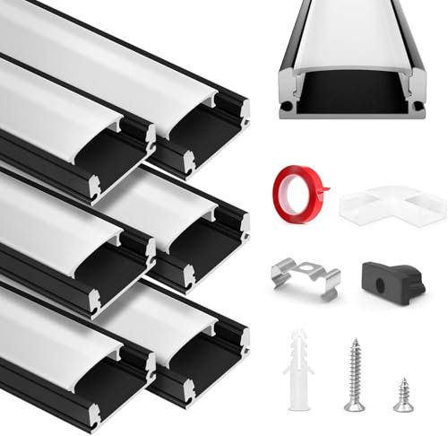 HOMMAND 6 x 1m/3,3ft LED Profil U-Form, LED Leiste Profil und Diffusor, LED Streifen Kanal mit Eckverbinder, Klebstoff, Endkappen, und Montageclips, LED Aluminium Profil 6m