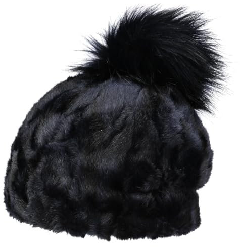 Gebeana Fake Fur Bommelmütze Damenmütze Beanie Wintermütze Damen - Made in Germany mit Futter Winter Herbst-Winter - One Size dunkelblau