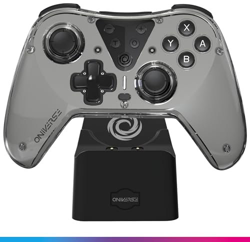 Oniverse Manette sans fil compatible Switch OLED Lite PC ANDROID iOS, Dock de charge, Vibrations réglables, boutons macro, mode Turbo, Wake up, Gyroscope 6 axes, Astralite (Nysa Grey/Grise)