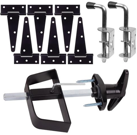 GEDSIOLD Kit hardware per capanno a doppia porta, include set di cerniere per porte e finestre, completo di cerniere, chiavistelli e serratura con maniglia a T, per cancelli, sale giochi