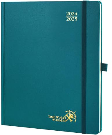 POPRUN Kalender 2025 Buchkalender (Aug.2024-Dez.2025) Hardcover, ca. A4 (26,5 x 21,5 cm), 17-Monate-Terminplaner, Wochenplaner 2025 mit FSC®-Zertifiziertem Papier - Pazifikgrün