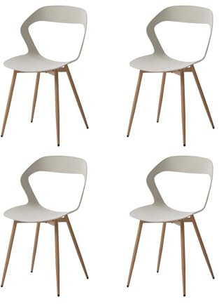 GrandCA HOME Pack de 4 Sillas de Comedor o Silla de Oficina con Patas de Metal, Sillas de Cocina para Sala de Estar, Comedor, Sala de Reuniones,Beige+Roble