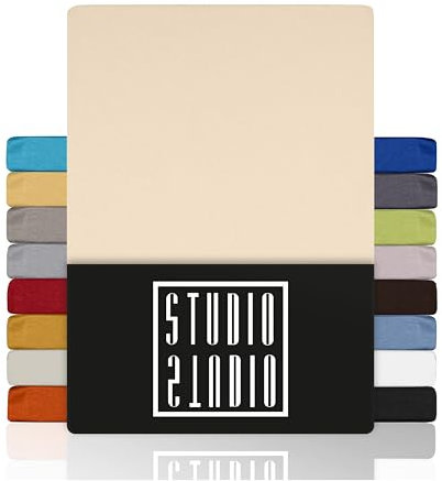 STUDIO Basic Spannbettlaken 200x220cm – Jersey-Spannbetttuch aus 100 % gekämmter Baumwolle – Creme – Öko-Tex Zertifiziert, bügelfrei & elastisch – für Matratzen 15–35 cm