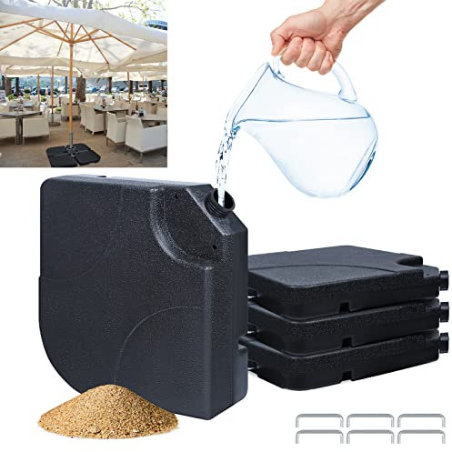 UISEBRT Schirmständer Sonnenschirm 4-teilig Sonnenschirmständer Kunststoff Schirmgewicht für Ampelschirm Bodenkreuz 60 Liter Wasser oder Sand Befüllbar Schwarz