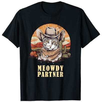 Funny Meowdy Partner Cat Howdy Meme Wild West Cowboyhut T-Shirt