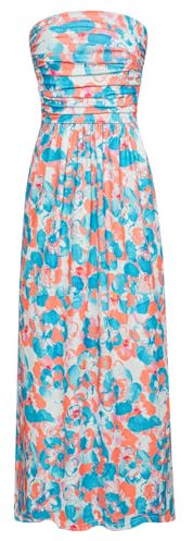 Sommerkleid Damen Leinen Kleider Strandkleid A Linie Freizeitkleid Wickelkleid mit Taschen XXL cl224-63/blau-orange Blume