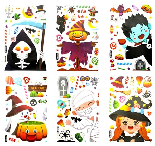 6 Hojas Pegatinas Halloween Ventana, Lindas Adhesivos para Ventanas de Halloween Fantasmas Calabazas Decoracion Halloween Casa para Niños Fiesta de Halloween Hogar Decoración (Estilo 1)