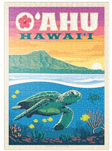 MyPuzzle Hawaii: O'ahu (Sea Turtle), Vintage Poster - Premium 500 Teile Puzzle - MyPuzzle Sonderkollektion von Anderson Design Group