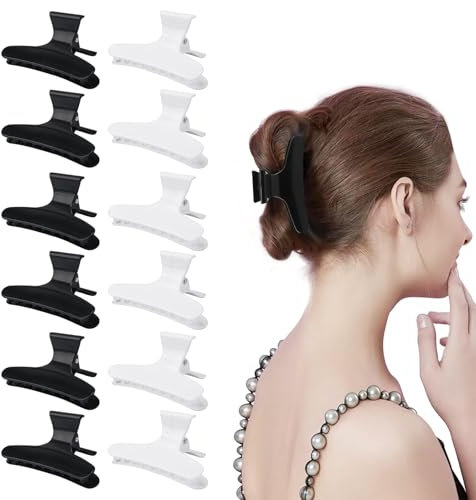 12 Pcs Claw Hair Styling Accessories,Butterfly Hairdresser Clamps,Butterfly Hairdresser Clamps Salon Hair Claw,Hair Clips,Black White Clip Barrettes for Sectioning and Styling(Black & White)