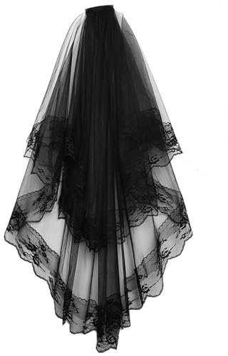 TPZORJX 1pcs schwarzer Schleier - Brautschleier Schwarz Halloween Schleier Spitze Hexe Cosplay mit Kamm,Haarreif Party Dekoration Gothic Hexen Kostüm Accessoires für Karneval Fasching Cosplay