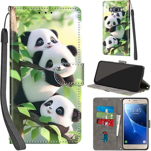 For Samsung Galaxy J5 2016 Leather Wallet Case,Flip Protective Book Cover with Card Holder,Stand Wrist Strap Magnetic Flip Cover Compatible with for Samsung J5 2016 Case -Panda