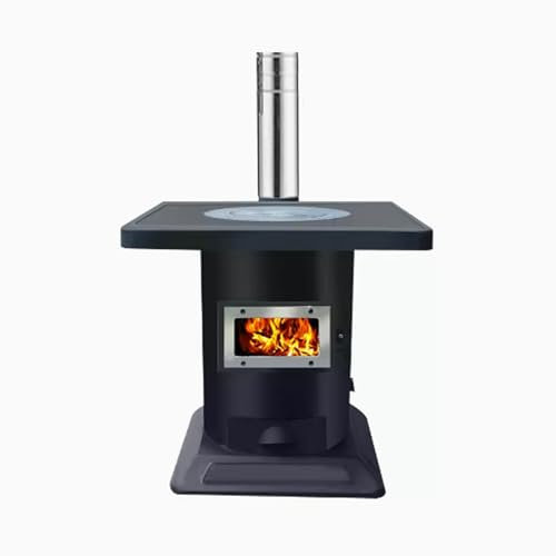 Holzofen Wohnzimmer Hochwertiger Rauchfreier Holzofen für den Innenbereich aus Dickem Gusseisen, Energiesparender Mehrstoffkocher zum Heizen auf dem Land, Campen und Kochen(55 * 50 * 57cm)