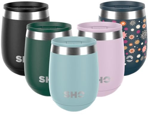 SHO Pacto - Ultimate Insulated Stainless Steel Reusable Coffee Cup & Stemless Wine Tumbler - 4 Hours Hot, 8 Hours Cold - 360ml - BPA Free (Arctic Mist, 360ml)
