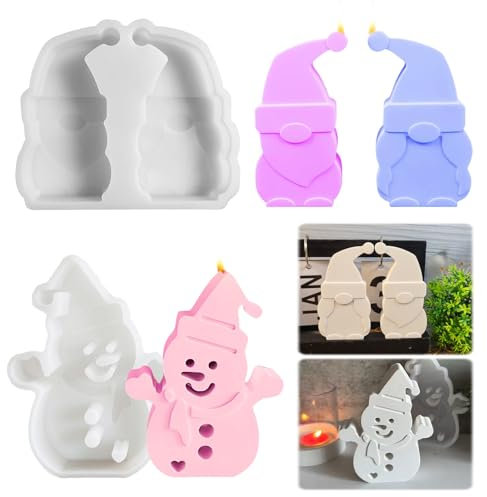 HIQE-FL Silikonformen Gießformen Weihnachten,2 Stück Silikonform Weihnachten Wichtel,Schneemann Silikonform Weihnachten,Diy Gießform Weihnachten Silikonform Kerzenhalter,Gießformen Silikon Gießform