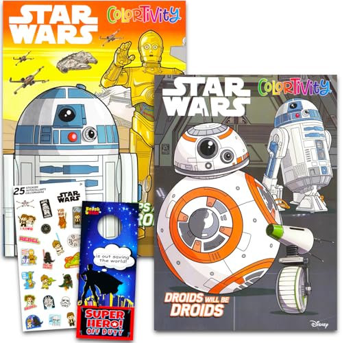 Star Wars Malbücher für Kinder - Bundle mit 2 Droiden Malbüchern Feat. C3PO, R2D2, BB8 Plus Stickers, Mehr | Star Wars Aktivitätsset für Kinder ab 4 Jahren