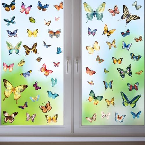 38 Stück Fensterbilder Selbstklebend, PVC Fensterfolie Bunt Kolibri Glasaufkleber, Frühlings Sommer Fensterdeko, Anti-Kollisions Fenstersticker Deko Vögel zum Vogelschutz für Glasscheiben