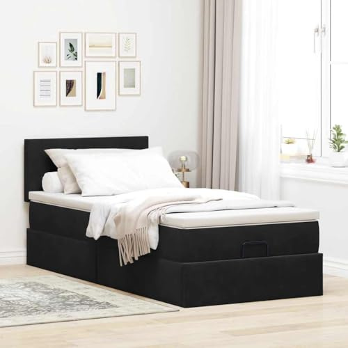 IKAYAA Boxspringbett 90 x 190 cm mit Matratze,Topper & Kopfteil, Boxspringbett mit Bettkasten, Bett mit Matratze, Hydraulisch Stauraumbett 90 x 190 cm Polsterbett Schwarz Ty213