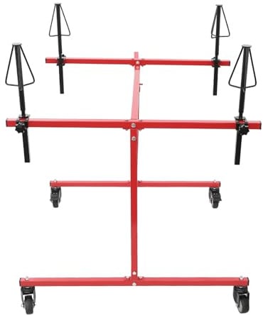 HarBin-Star - Support de peinture rotatif, professionnel, avec 4 jantes, réglable pour ailes, portes, pare-chocs, 90 x 90 x 80 cm (rouge)