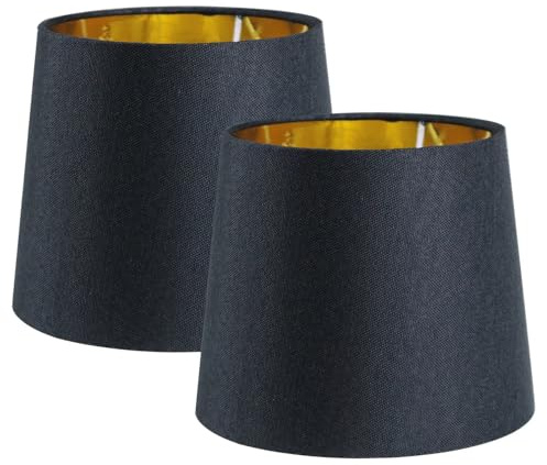 Sinta 2 Pack 7 Lampenschirme Modern Tapered Lampenschirm Ersatz Schwarz Gewebe Einfacher Stil Lichtschattierung Mit Gold Futter für E27/E14 Tischleuchte/Wandleuchte