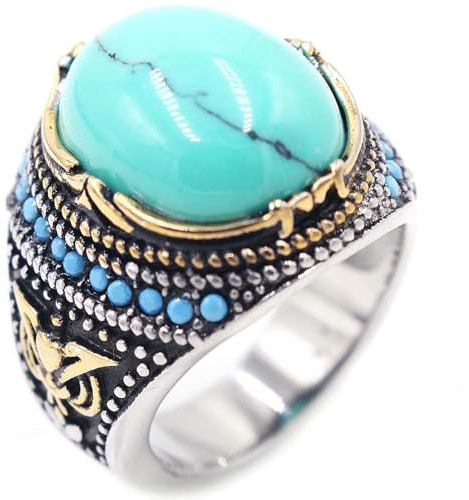 Eulenring aus Edelstahl für Herren, Vintage-Stil, türkisfarbener Stein mit Kristallakzenten, mystischer Tierschmuck, Geschenk