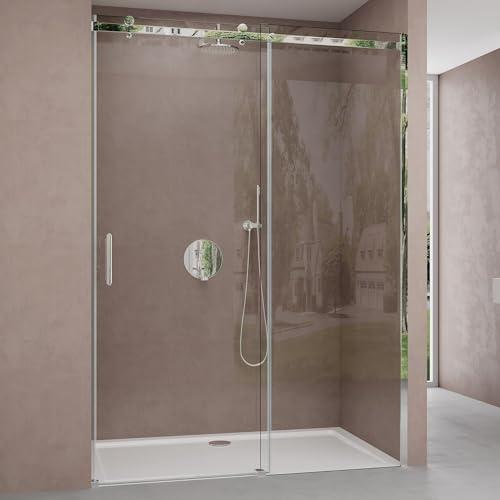 doporro Nischentür Duschtür 145x195cm Duschkabine Schiebetür Klarglas | 8mm ESG-Sicherheitsglas mit Nano-Beschichtung | Aluminiumrahmen in Chrom | Teramo04