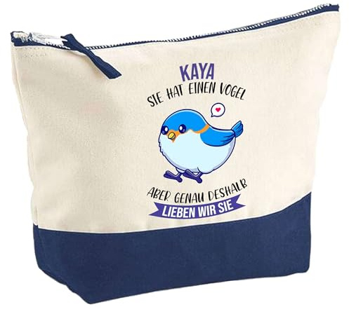 Große Kosmetiktasche Kaya - Sie hat einen Vogel - Schminktäschchen Make-up, Kulturtasche - Geschenkidee Muttertag Geburtstag Schwester Weihnachten