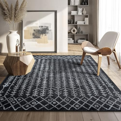 SANAT Boho Teppich – Moderner Teppich im Boho Stil, Geeignet für Wohnzimmer, Schlafzimmer, Flur, Esszimmer und Kinderzimmer – Vintage Schwarz, Größe: 200 x 290 cm