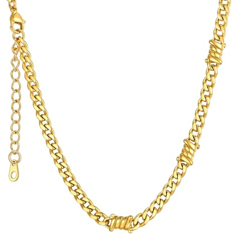 ChainsHouse Gliederkette Gold Herren Edelstahl Halskette 5mm Dornen Kette Männer 51cm Panzerkette Gliederhalskette Goldene Kubanische Stacheldrahtkette Punk Halsschmuck für Männer