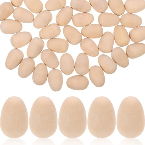KICHOUSE 100 Stück Holzeier 18x12mm Künstliche Ostereier aus Langlebigem Holz Selbstgemacht Bastelset für Osterdekoration Natürliche Holzimitate für Foto Requisiten und Wohnraumgestaltung